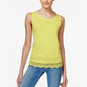 Maison Jules Cotton Crochet-Hem Tank Top